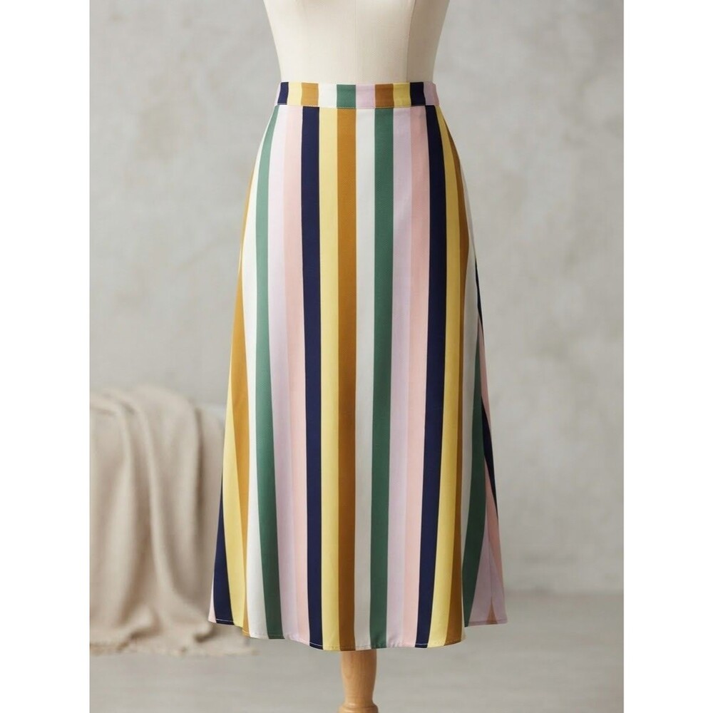 Elodie Women's Small Multicolored Striped Midi Skirt Elastic Waist Rainbow Boho